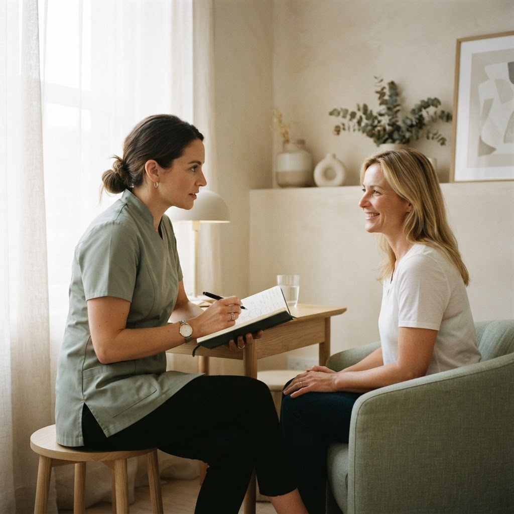 A practitioner giving a client her full attention during a consultation